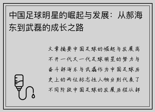 中国足球明星的崛起与发展：从郝海东到武磊的成长之路